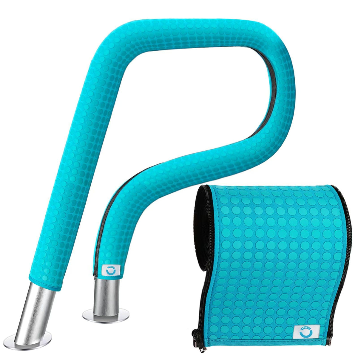 Clebay pool handrail cover in cyan provides secure, slip-resistant grip for safe pool entries.