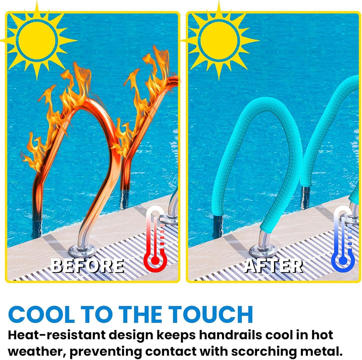 Clebay slip-resistant grip on the handrail cover improves footing around wet pool areas.