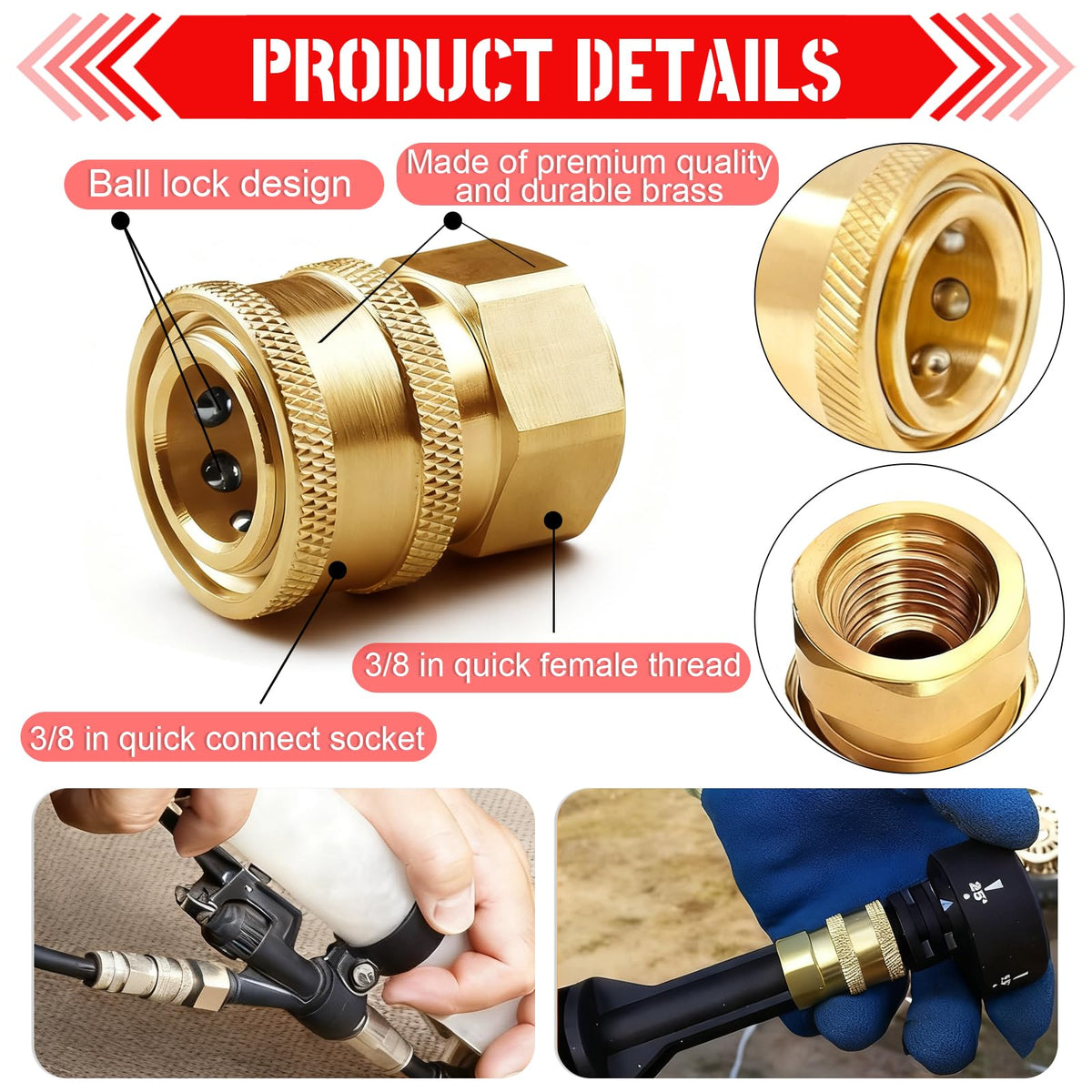 CLIO ball-lock brass quick-connect ensures secure, leak-free connections.