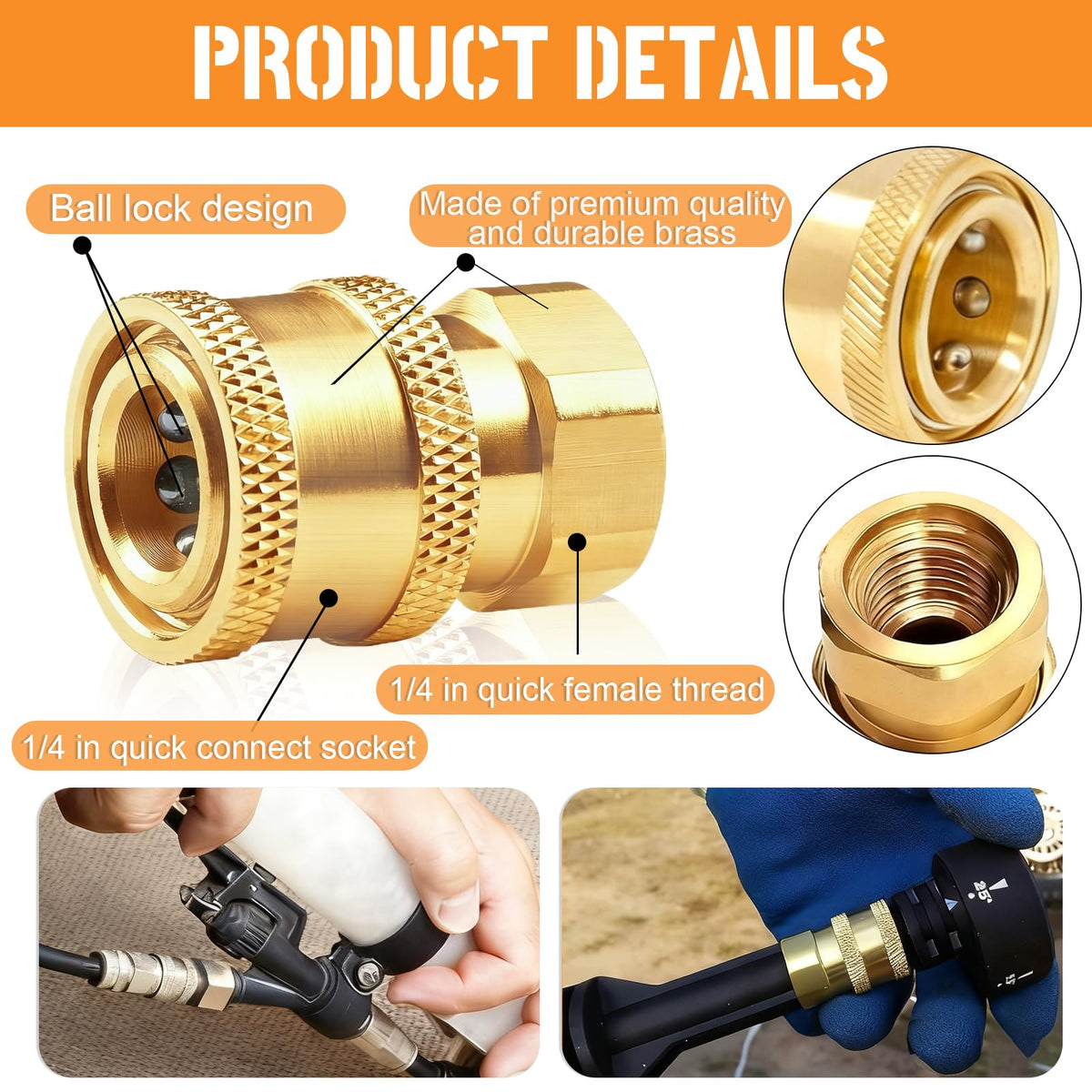 Two-pack CLIO brass fittings enable versatile nozzle exchanges on pressure washers.