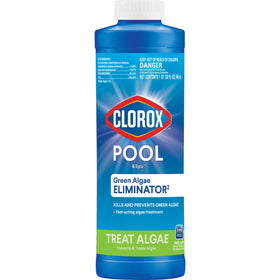 Clorox Pool&Spa algaecide bottle for fast algae control in pools.