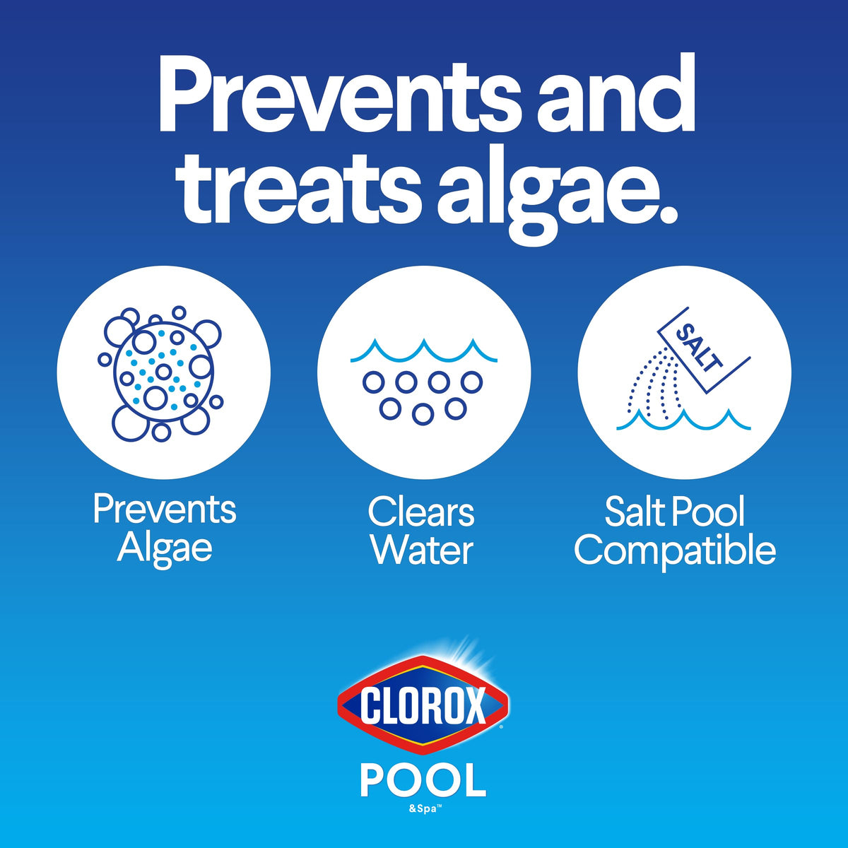 Clorox Pool&Spa algaecide pour demonstrates even chemical distribution for pool care.