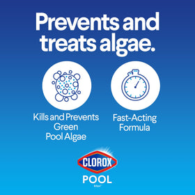 Pouring Clorox Pool&Spa algaecide into a pool for treatment.
