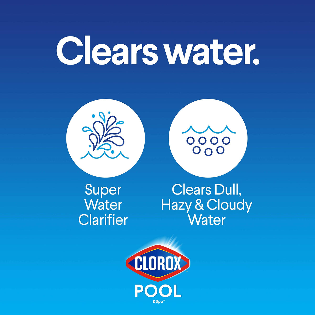 Hazy pool water transforming to sparkling clarity with CLOROX Pool&Spa clarifier