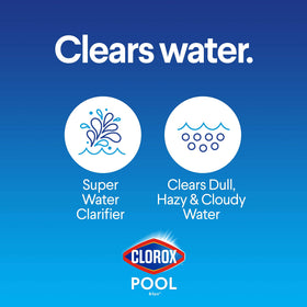 Hazy pool water transforming to sparkling clarity with CLOROX Pool&Spa clarifier
