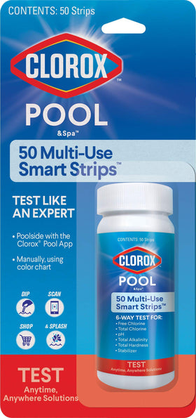 CLOROX Pool&Spa My Pool Care Assistant 50 test strips in a compact box for home testing.