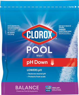 Clorox Pool&Spa pH Down bottle pour for balanced pool water.