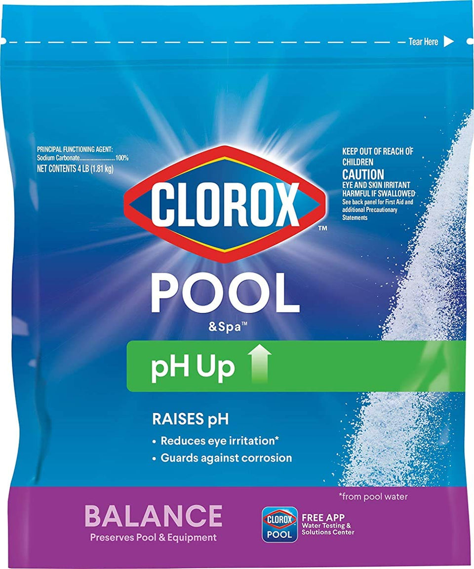 CLOROX Pool&Spa pH Up bottle elevates pool pH for balanced water.