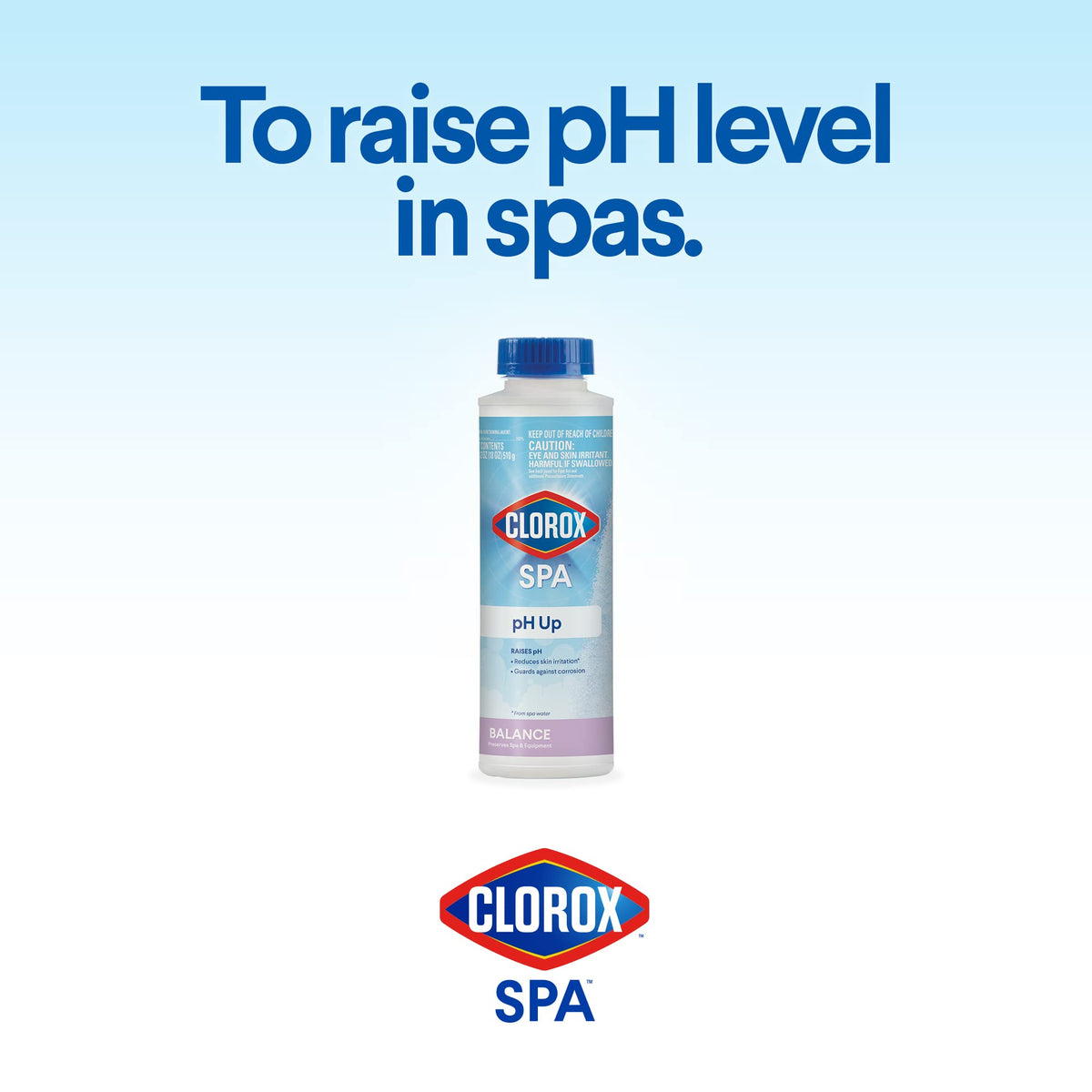 CLOROX Pool&Spa spa pH Up pour action demonstrates quick dosing for balanced water