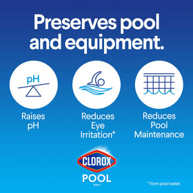 CLOROX Pool&Spa pH Up pour action shows dosing for safer swims.