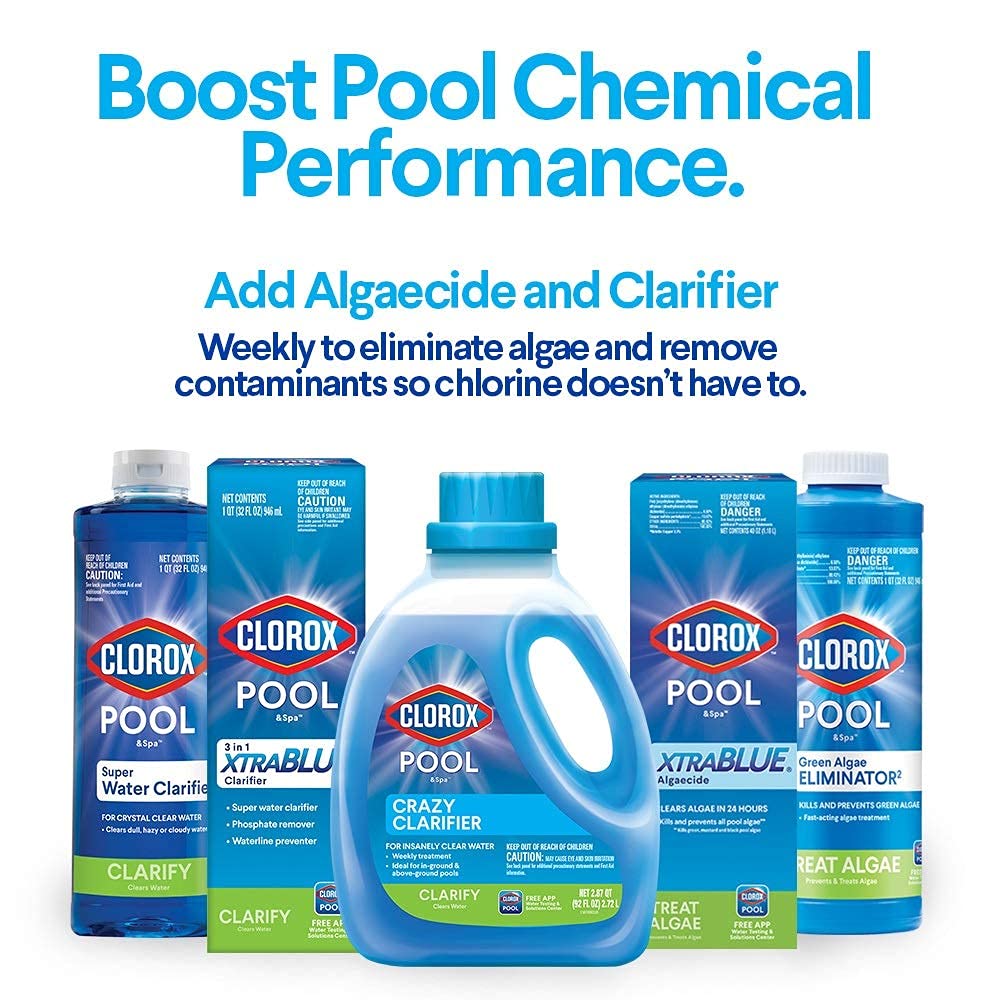 Pouring CLOROX Pool&Spa Super Water Clarifier for simple weekly dosing