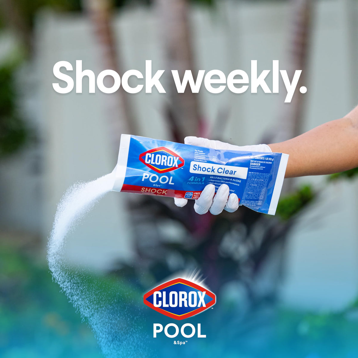 CLOROX Pool&Spa Safe for vinyl, plaster, fiberglass, and tile surfaces.
