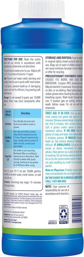 CLOROX Pool&Spa scale control label close-up
