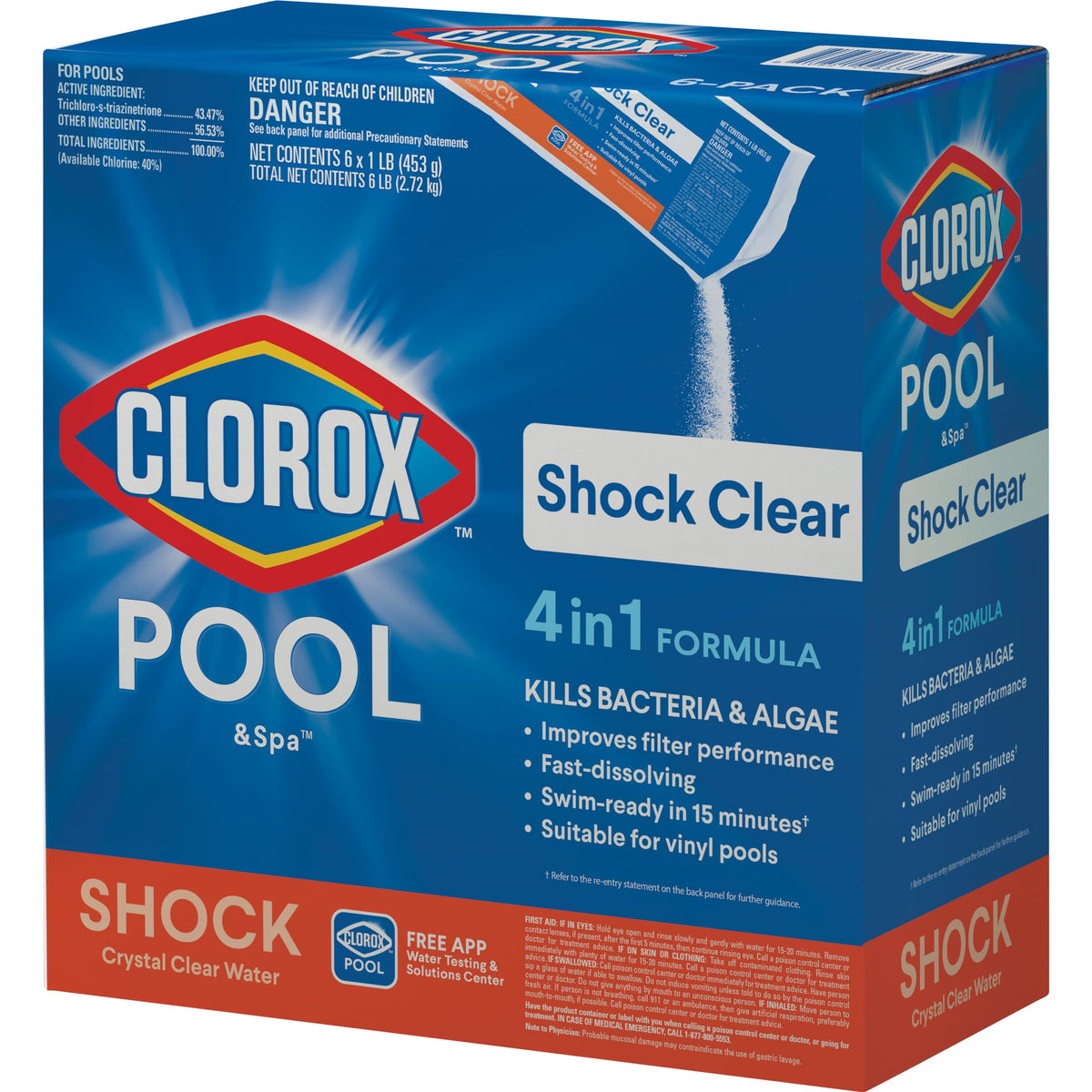 CLOROX Pool&Spa Shock Clear bottle delivering fast clarity for vinyl pools.