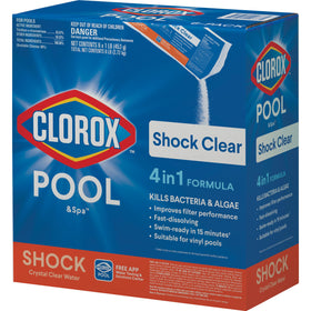 CLOROX Pool&Spa Shock Clear bottle delivering fast clarity for vinyl pools.