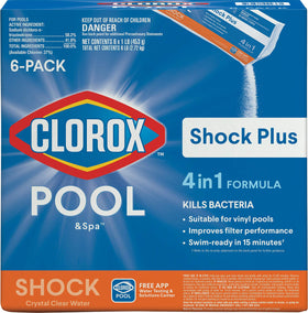 CLOROX Pool&Spa Shock Plus bottle pouring for quick pool treatment