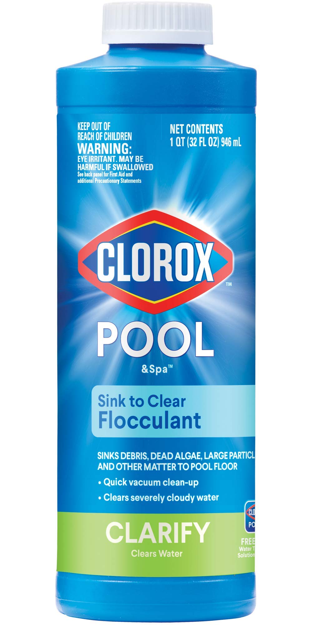 CLOROX Pool&Spa Sink to Clear bottle pour shows easy application for debris sinking