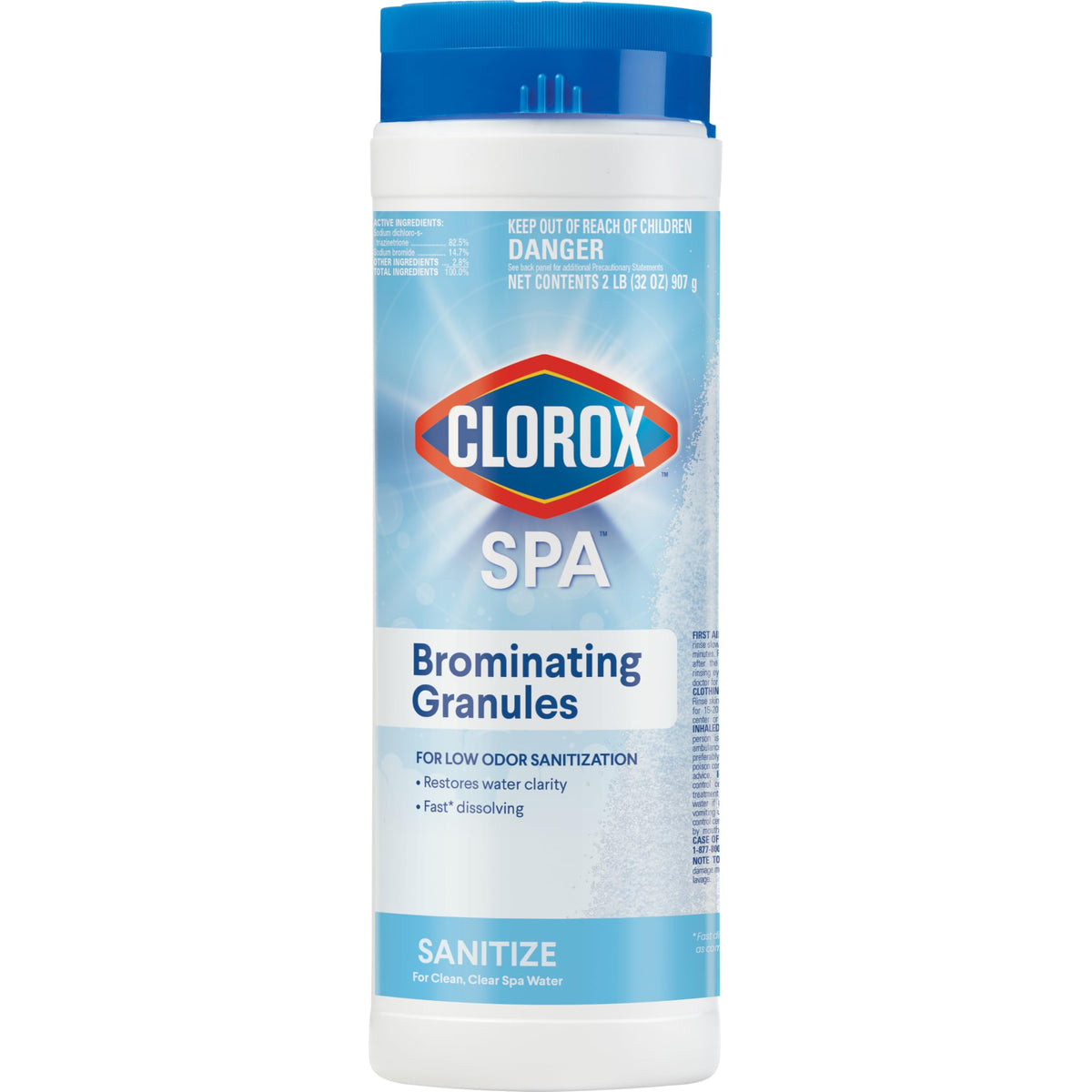 Clorox Pool&Spa Spa Brominating Granules dissolving quickly to reveal clear water.