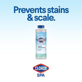 Pouring CLOROX Pool&Spa control into spa water to prevent buildup