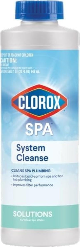 Clorox Pool&Spa System Cleanse bottle pour demonstrates easy dosing.