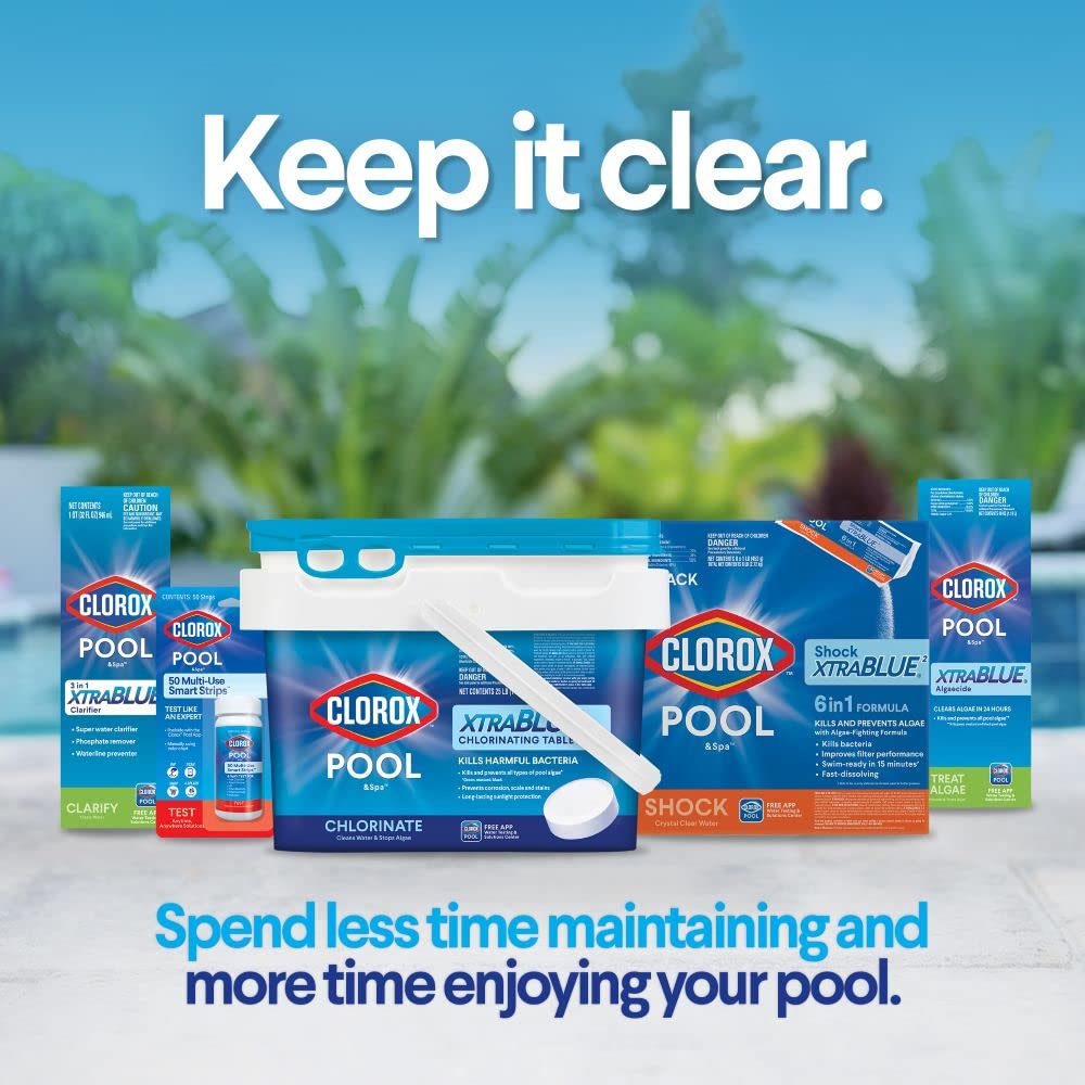 Clorox Pool&Spa ClearPHOS treatment yields clearer pool water after use.