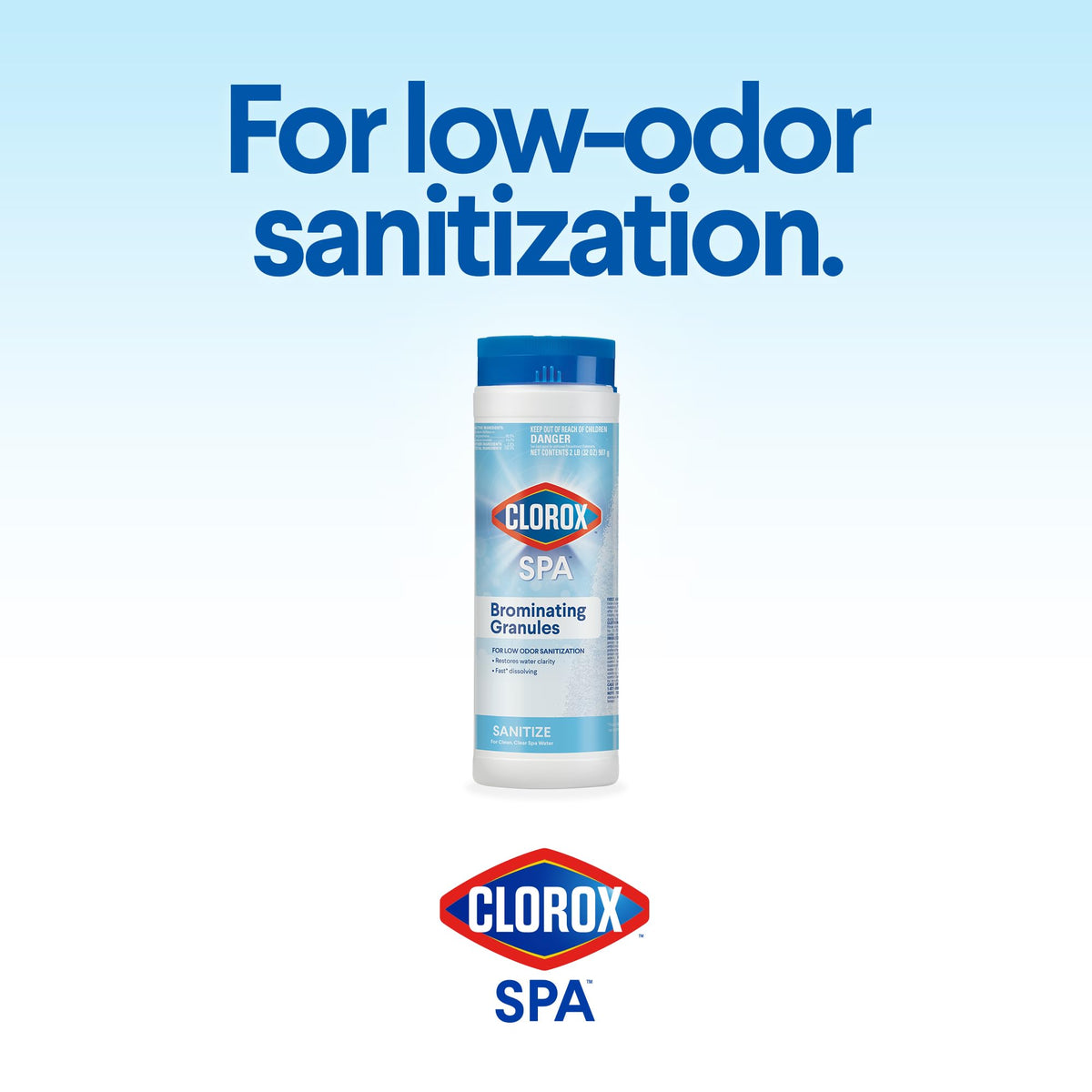 Clorox Pool&Spa brominating granules dissolving visibly for fast spa sanitization.