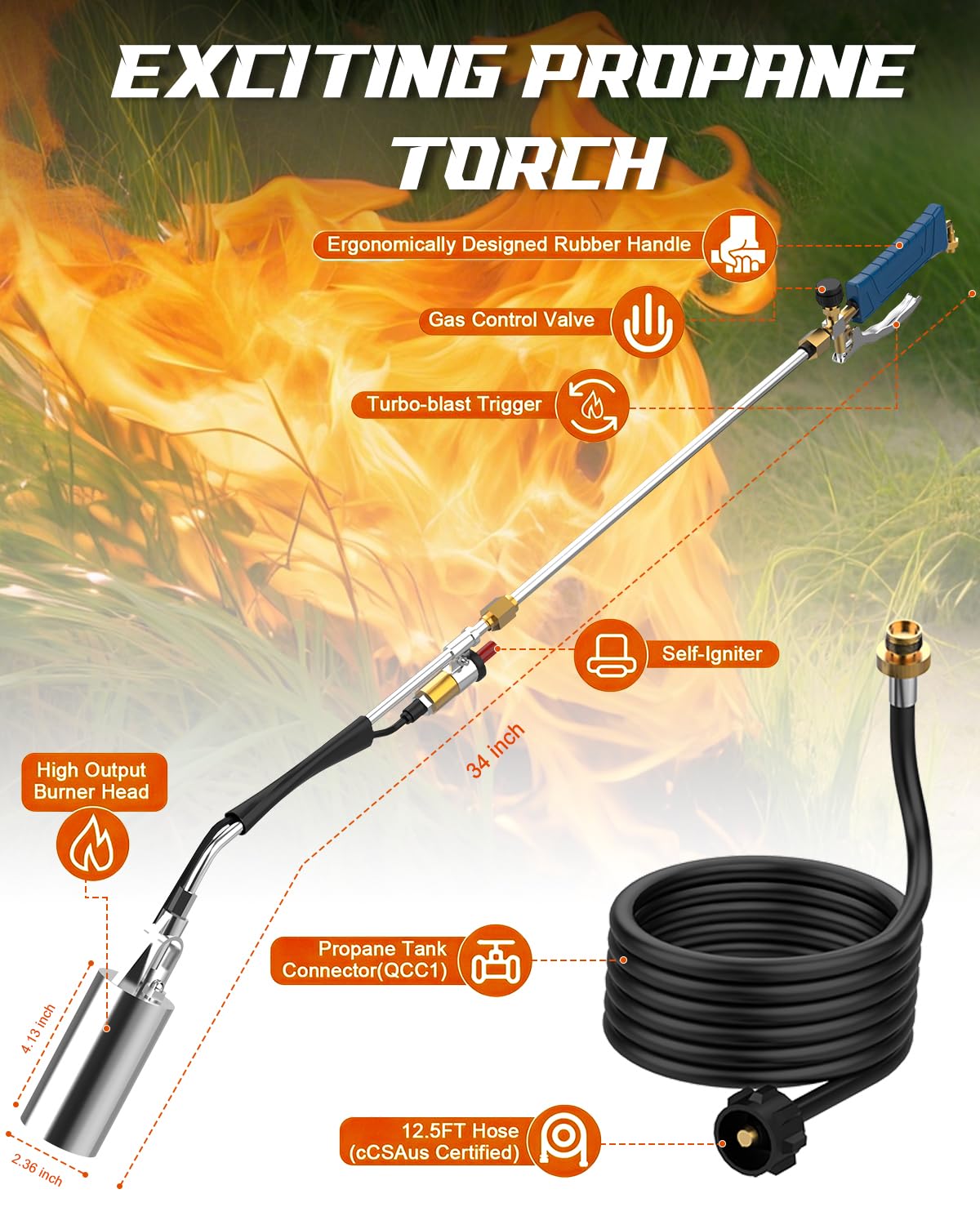 Clozpleax propane torch hose extended reach for easier outdoor use