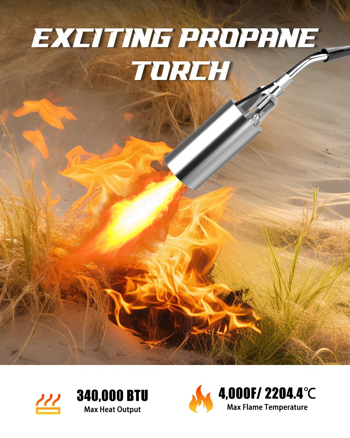 Clozpleax propane torch in long mode for extended weed removal and road work