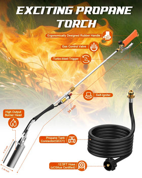 Clozpleax propane torch in short mode for quick grilling starts