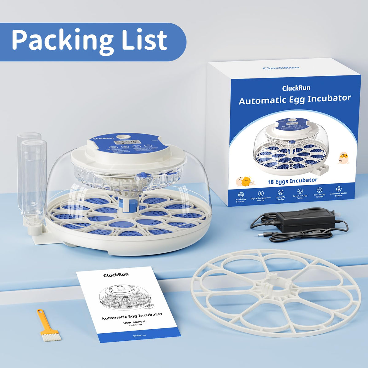 CluckRun 18-egg incubator product shot highlights versatility