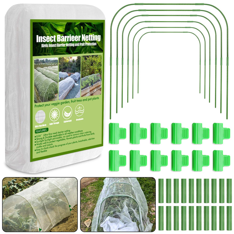Cludoo Garden Netting Kit with 10x20 ft cover protects vegetables from birds