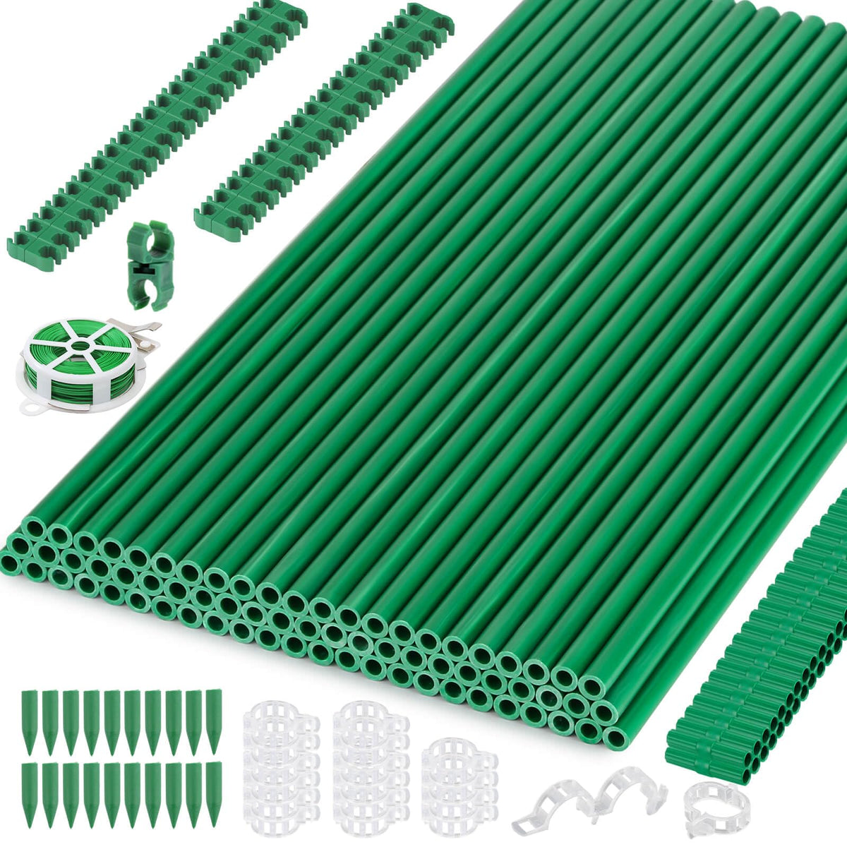 Cludoo fiberglass garden stakes set provides durable support for tomatoes and vegetables.