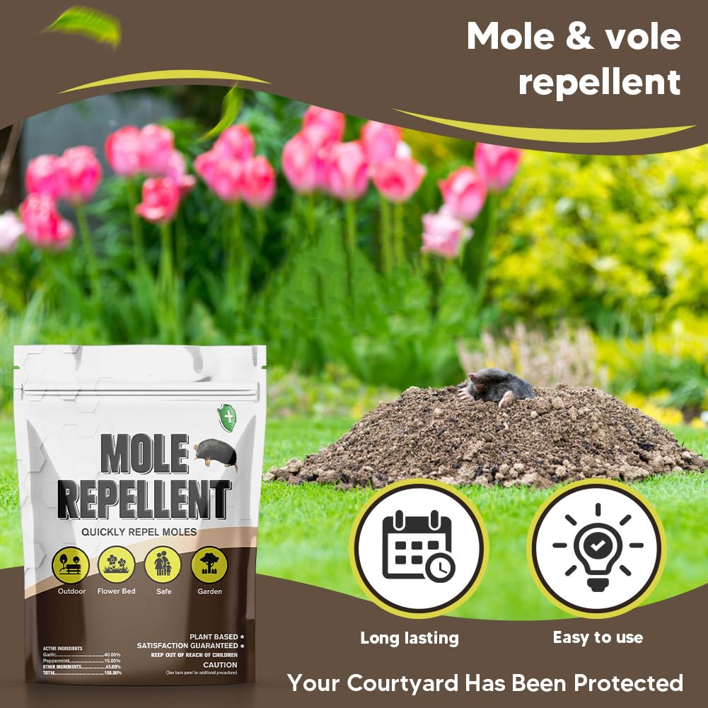 CLVDOFSS Mole Repellent 8-pack offers convenient lawn and garden coverage.