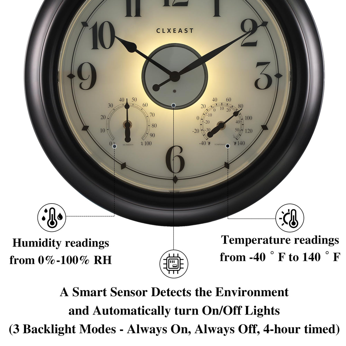CLXEAST night light mode provides gentle glow for nighttime time checking.