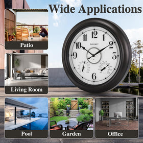CLXEAST garden décor setup featuring the 18-inch illuminated clock as a focal point.
