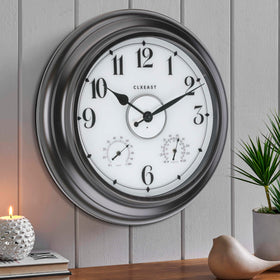 CLXEAST weather-resistant garden clock for porch or patio.
