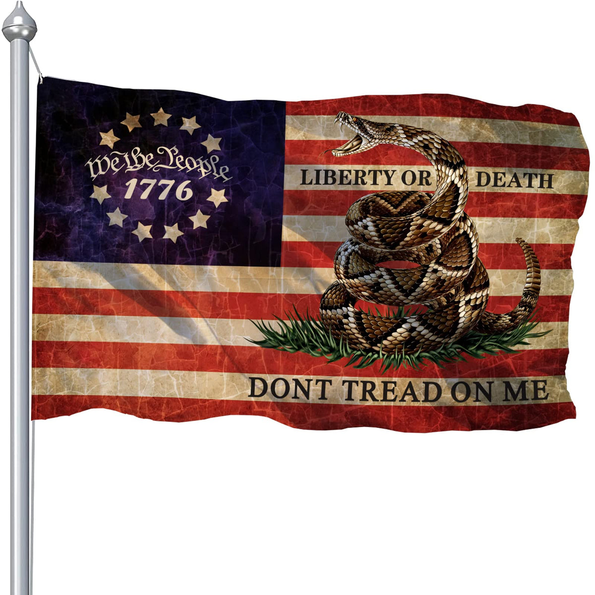 CLYTTE Don't Tread On Me flag 3x5ft outdoor flag fluttering on a porch for curb appeal