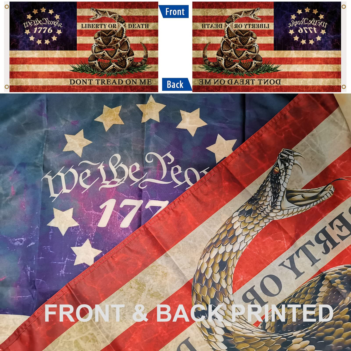 CLYTTE Don't Tread On Me flag brass grommets enabling easy hanging