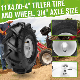 CMOOD 11x4 tiller tire hub close-up with centered bore