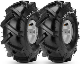 CMOOD 11x4 tiller tire left view showing tread for traction