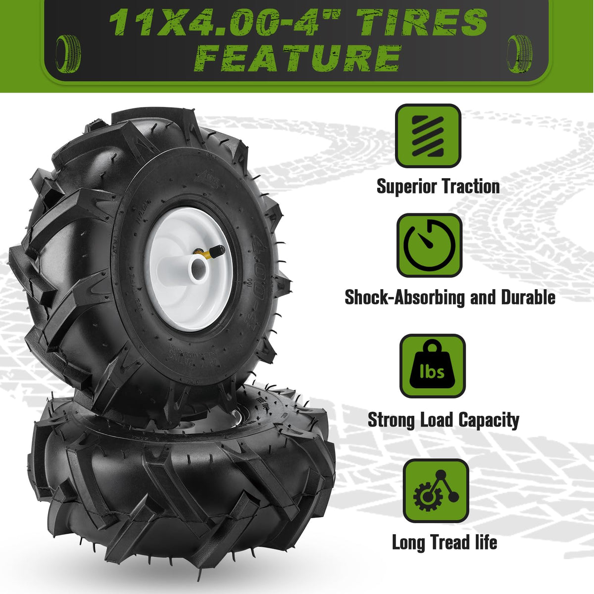 CMOOD 11x4 tiller tire load capacity up to 400 lbs