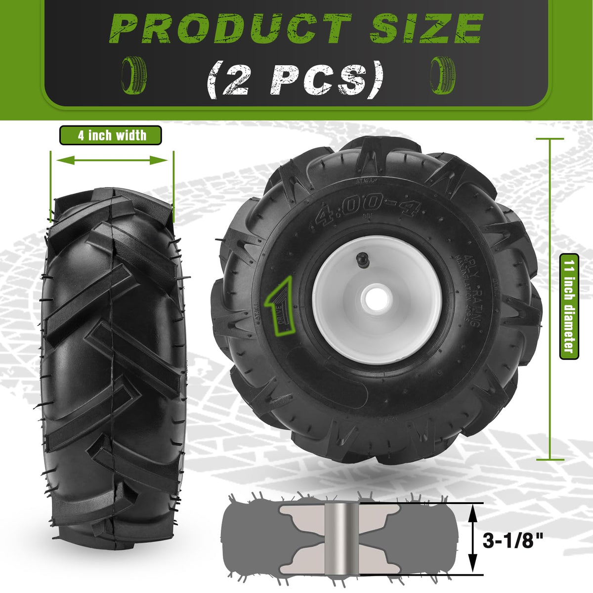 CMOOD 11x4 tiller tire right side with durable wheel assembly