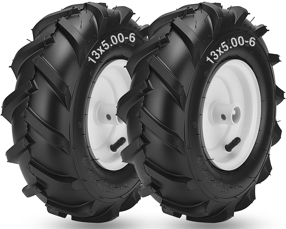 CMOOD 13x5.00-6 tiller tire left view highlights deep tread for reliable traction.