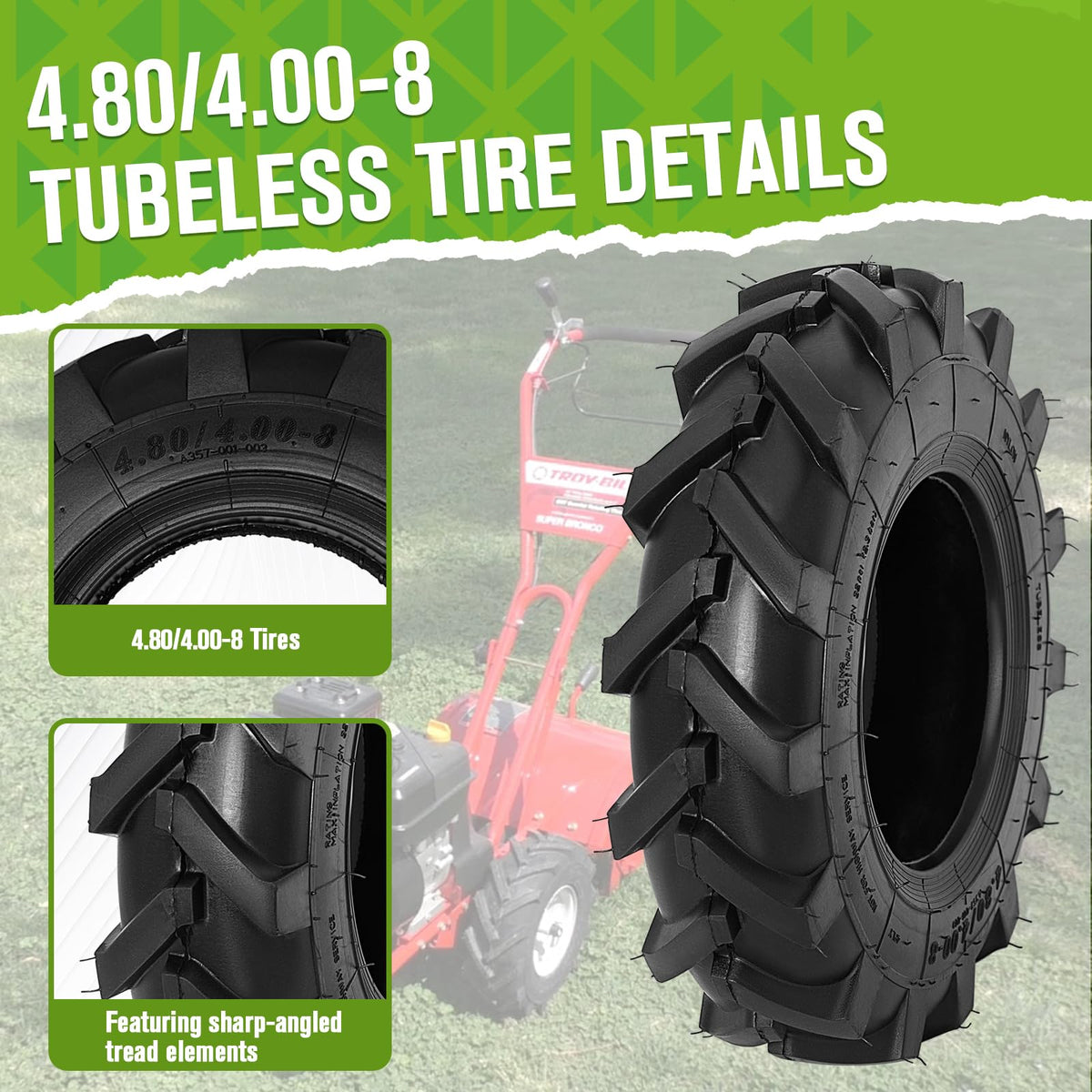 CMOOD 4.80/4.00-8 tire application on garden tractors and tillers