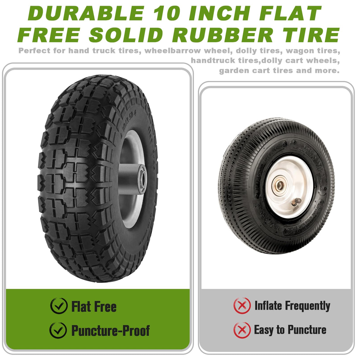 CMOOD 10in flat-free tire on garden cart in use