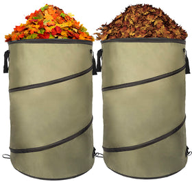 CMOOD collapsible lawn bag in use for yard cleanup and leaf collection.