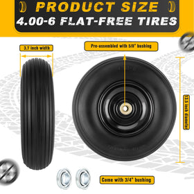CMOOD 4.00-6 wheel with polyurethane tread for reliable grip on uneven ground.