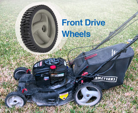 53-tooth tread on CM00D front wheels provides better grip on varied lawns.