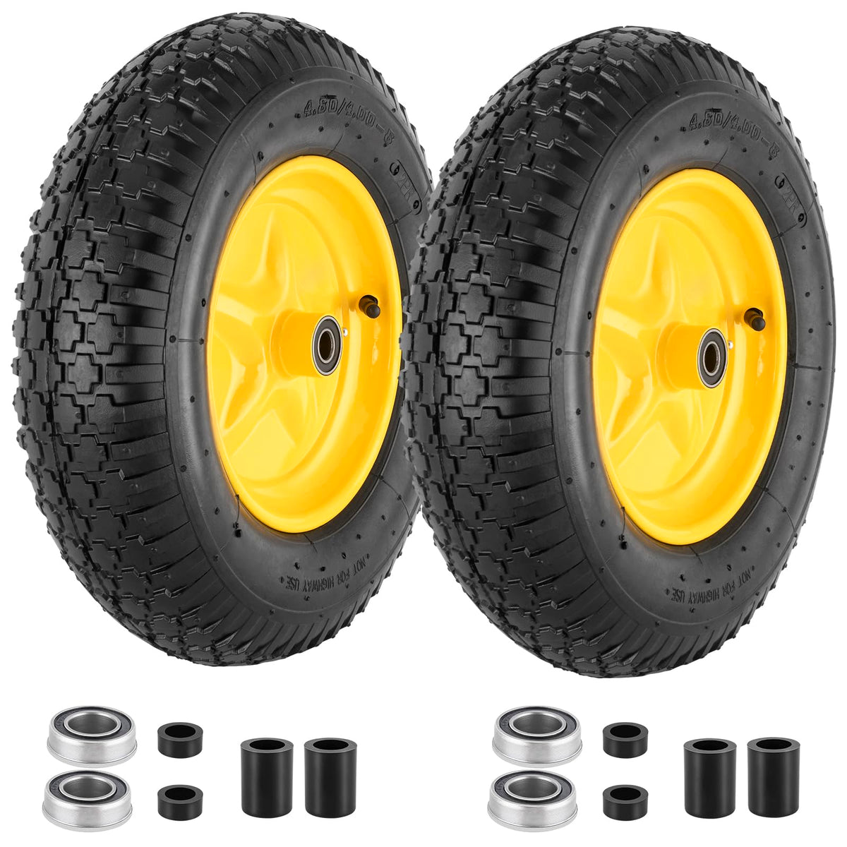 CMOOD tire and wheel front view for quick replacement on wheelbarrows