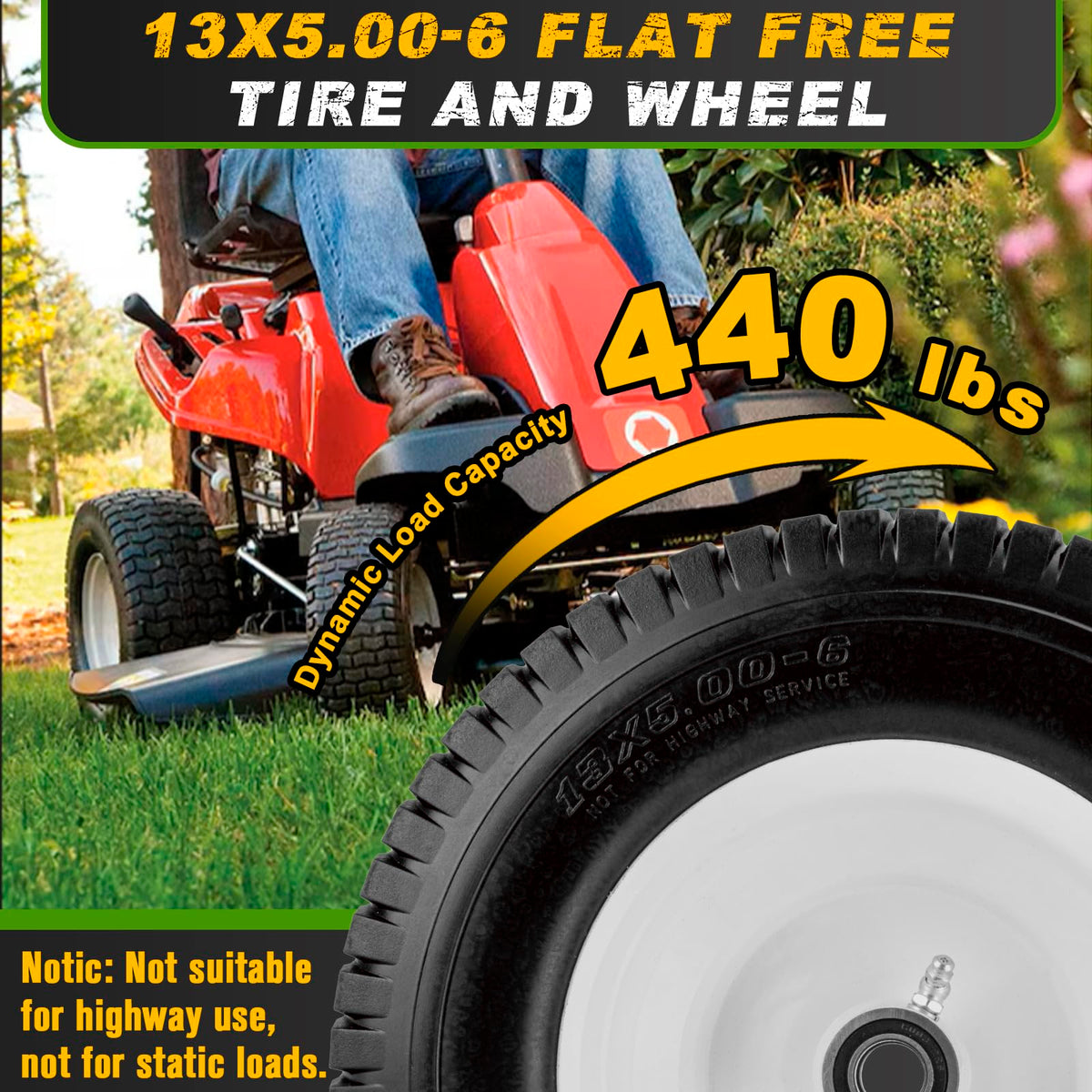 CMOOD welded rim and polyurethane core delivering puncture resistance and load support.
